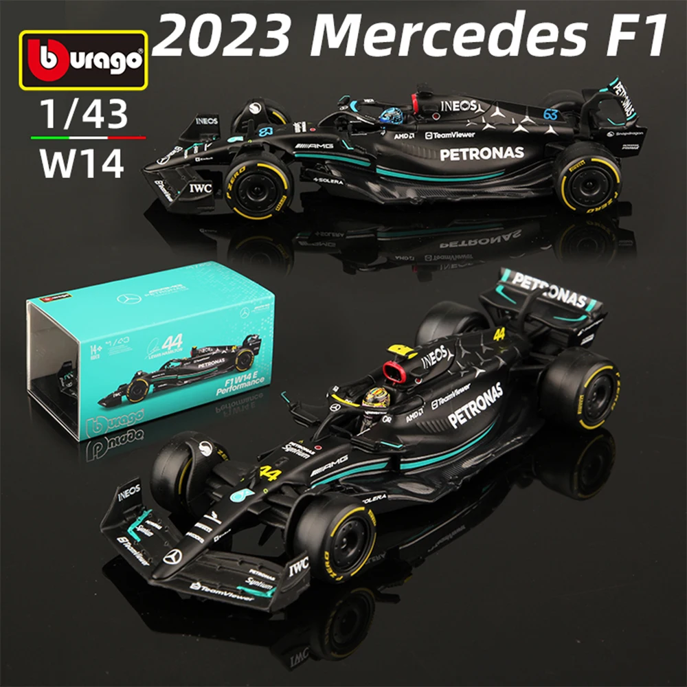 Bburago 1:43 W14 F1 Equation 메르세데스-AMG 페트로나스 44 해밀턴 63 러셀 합금 모델 자동차 소장용 장난감 생일 선물