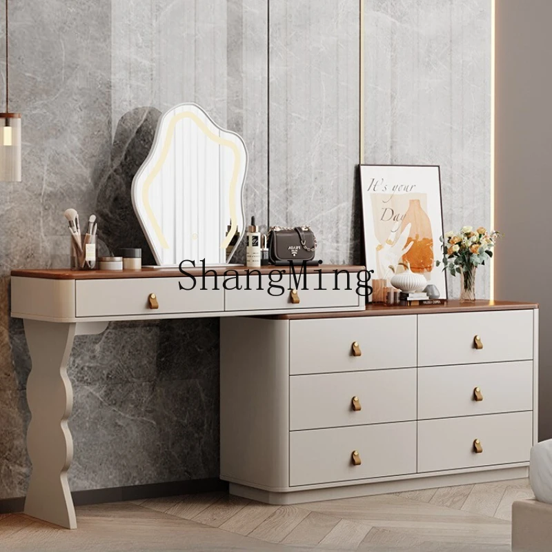 

DHY light luxury wood grain dresser storage bedroom makeup table small apartment simple makeup table