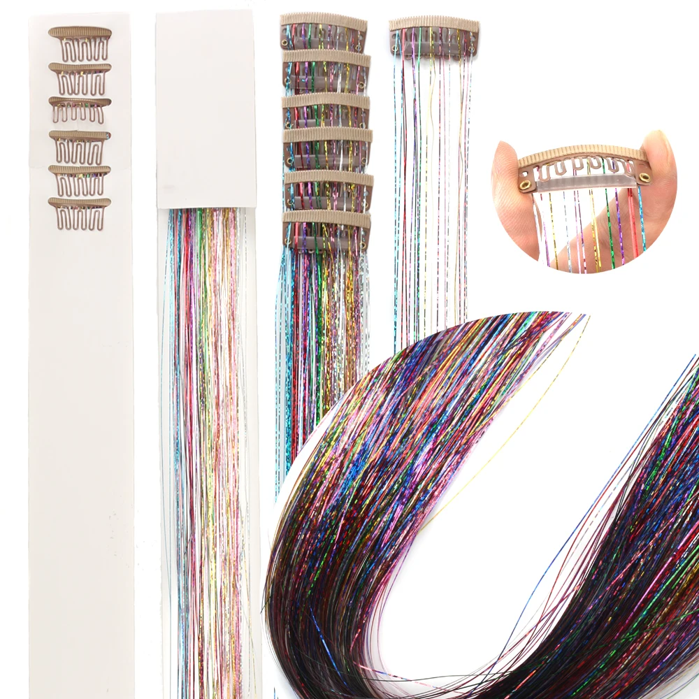 Clip in Hair Tinsel 12 Pcs Hair Tinsel Kit for Girls 20 inch Tinsel Hair Extensions Synthetic Glitter Hair Accessories for Women