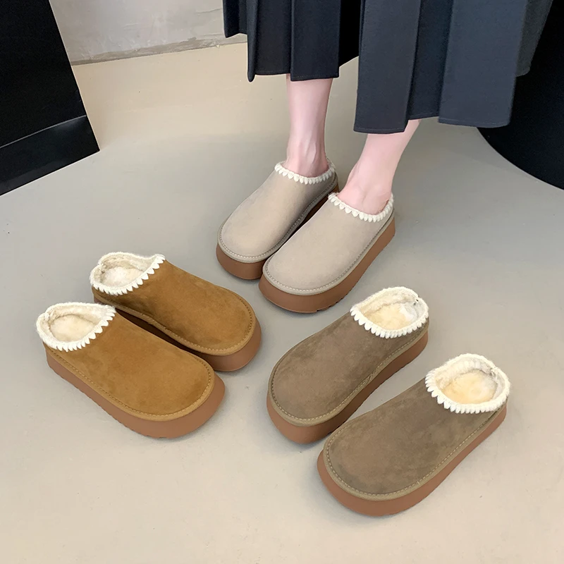 

Women's Cotton Slippers Thick Sole Comfortable Half Slippers round Toe Lazy Style Fall Winter New Korean Version
