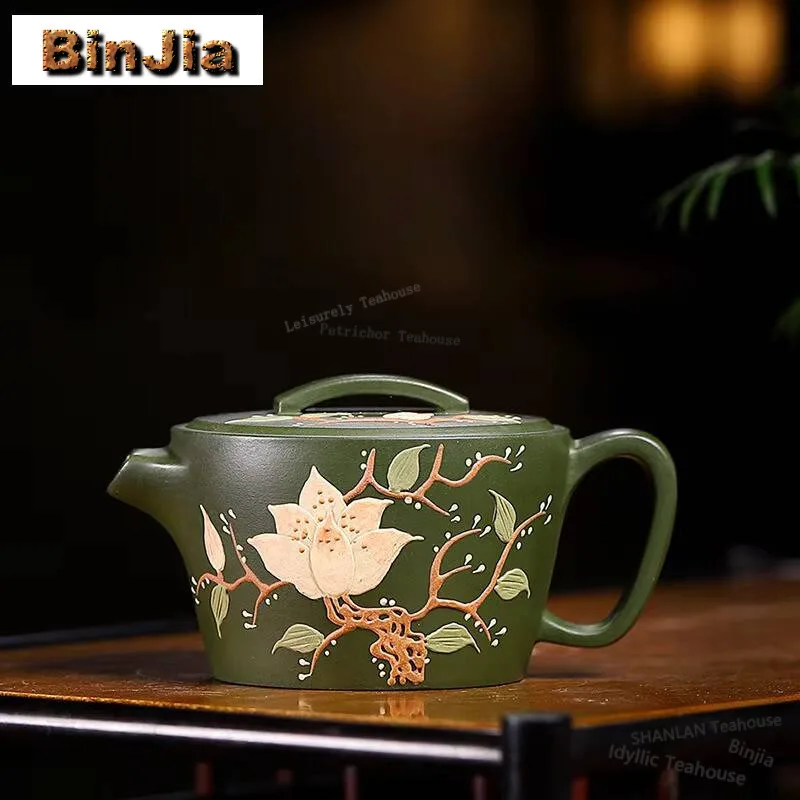 100ml Exquisite Yixing Purple Clay Teapots Handmade Colored Drawing Large Caliber Pot Raw Ore Green Mud Kettle Zisha Tea Set Tea