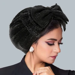 New Fashion Bow Women's Hijab Solid Color Muslim Ladies Turban Bonnet Soft Elastic Head Wrap Head Scarf Indian Hats