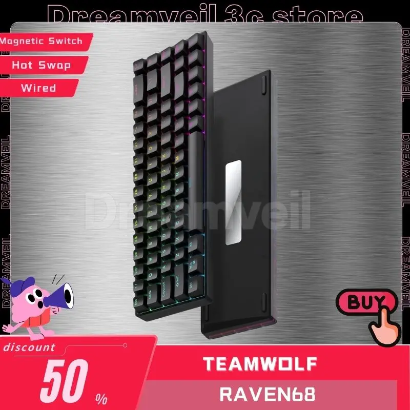 Teamwolf Raven68 Magnetic Switch Gamer Keyboard Wired 68keys Mechanical Keyboards Quick Trigger Hot Swap Rgb Fps Gaming Keyboard