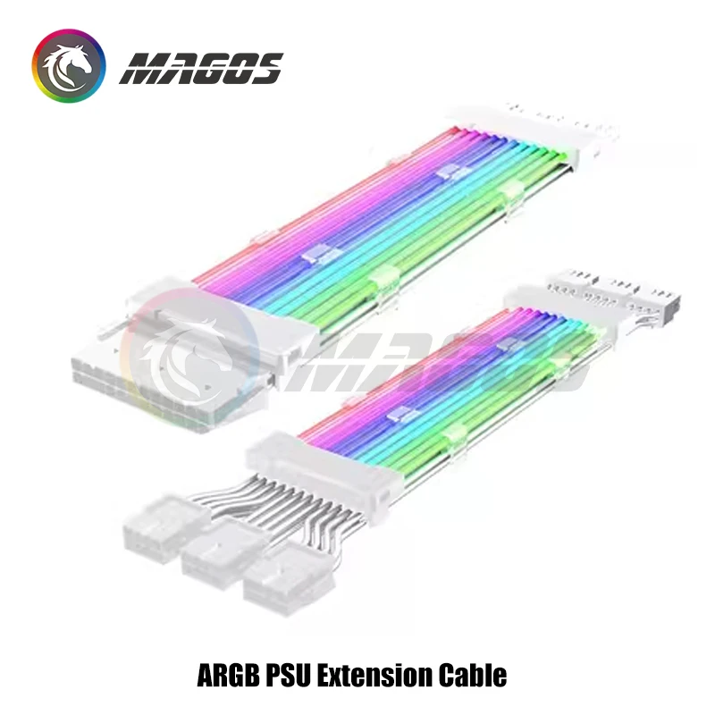 PC Case PSU Extension RGB Cable, ATX 24Pin + PCI-E GPU 8PinX2, Neon Color Line ARGB Streamer Transfer Adapter, M/B 5V 3Pin SYNC