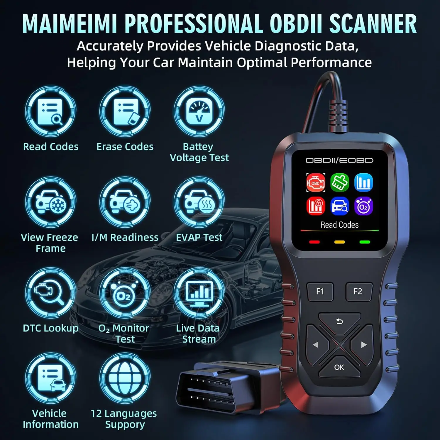 OBD2 Scanner Code Reader for Cars & Trucks - Read/Clear Error Codes, Compatible with All OBD II Protocol Vehicles 2008+