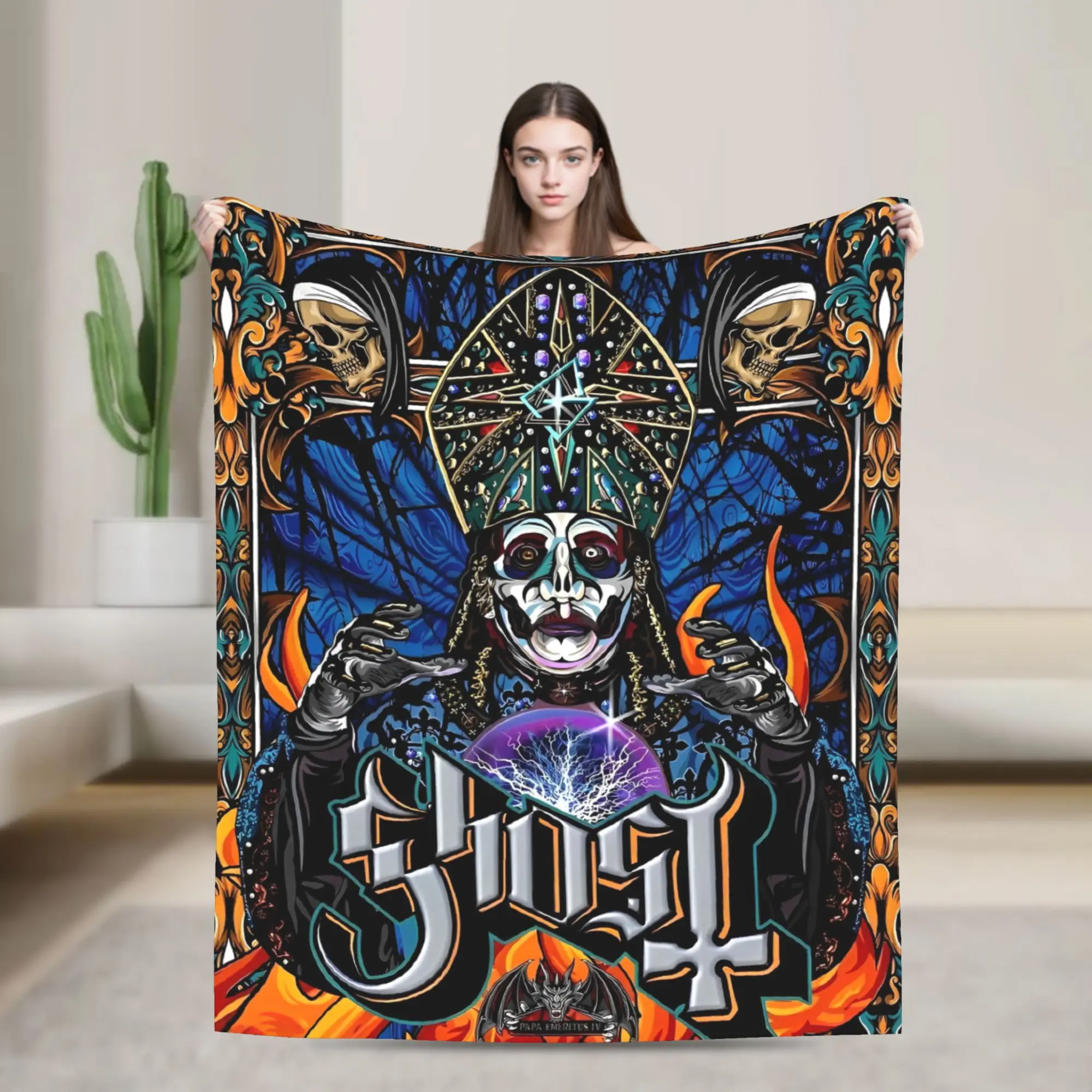 Ghost Band Metal Rock Blanket Music Flannel Vintage Warm Throw Blanket for Chair Covering Sofa Spring Autumn