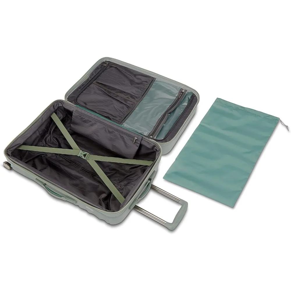 American Tourister 20-Inch Spinner Luggage, Sage Green, Expandable