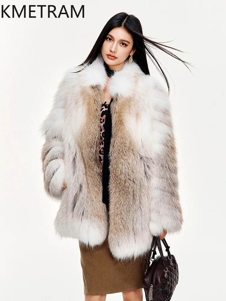 KMETRAM Real Golden Island White Fox Fur Coat Woman Stand Collar Mid-Length Fur Jacket Winter Warm Coats Women Clothes 70cm 2026