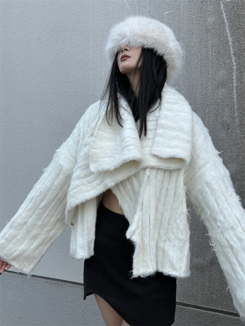 

Женский вязаный кардиган Moonlet Pluy оверсайз, модная зимняя верхняя одежда, свободный свитер с длинными рукавами, стандартный крой, однотонный