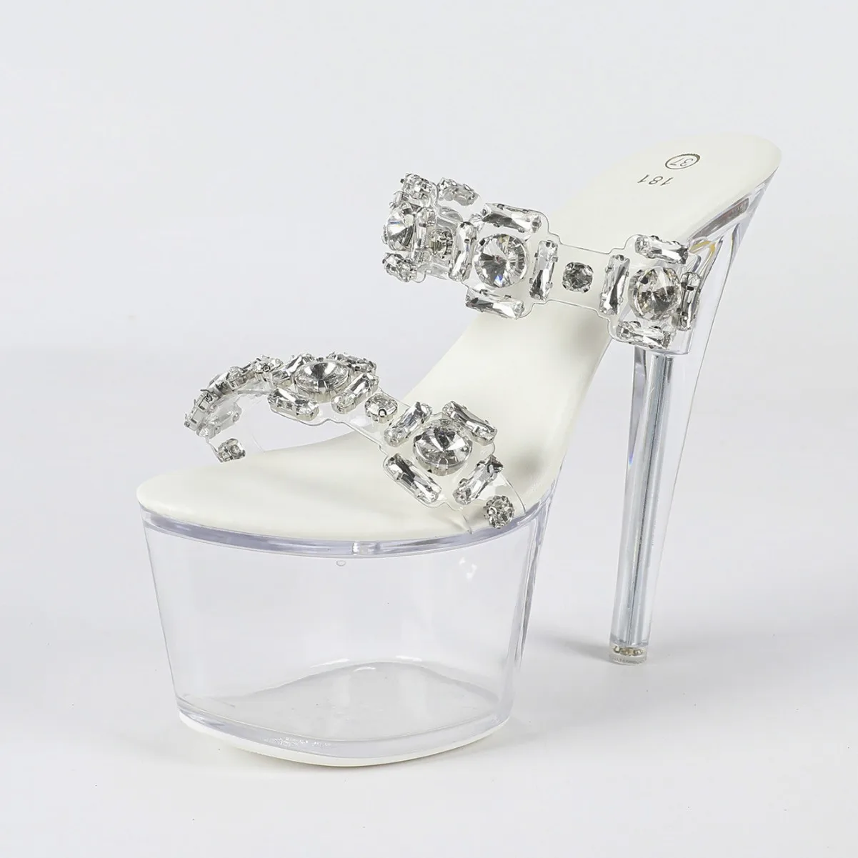 Women's Sandals, Transparent Waterproof Table Crystal Sandals, Shoes Waterproof Table Roman Fish  Lady High Heel LFD-181-Q43
