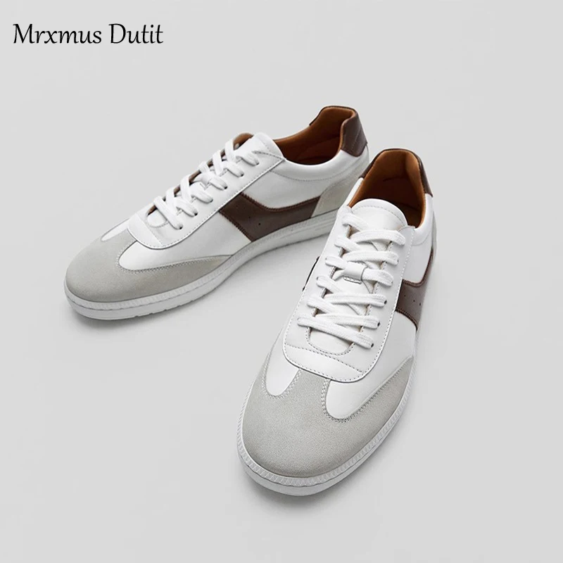 Mrxmus Dutit 2024 Autumn Fashion New Men Genuine Leather Color Matching Lacing Flats Sneaker Wild Basic Simple Casual Shoes Male