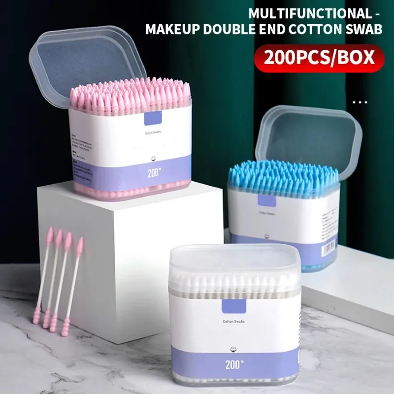 200 個/箱 - 高品質の両端綿棒 - 個人クリーニング、優しいメイク落とし、メイクアップ綿棒などに適しています。