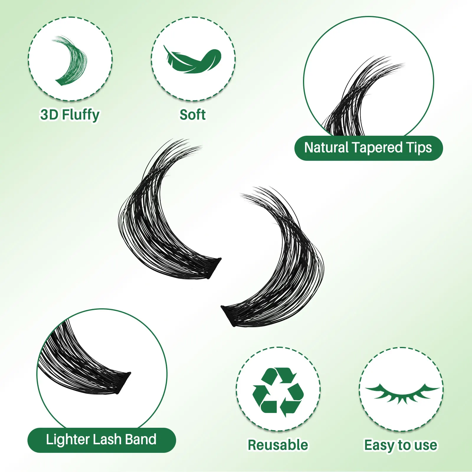 LASHSUN 100D D Curl 18-24mm Lunghezza mista Soffici ciglia a grappolo di volume Ciglia finte morbide e confortevoli Ciglia a lunga durata