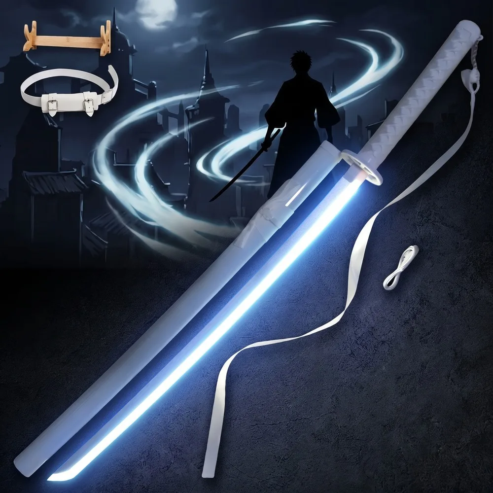 Bleach 40Inch LED Light Katana Shelf Set Plastic Sword Belt Display Stand Luminous Safe Unsharpened Cosplay Display Photo Prop