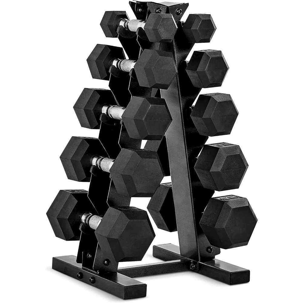 Juego de mancuernas recubiertas de goma con soporte vertical, opciones de 150 lb - Entrega rápida