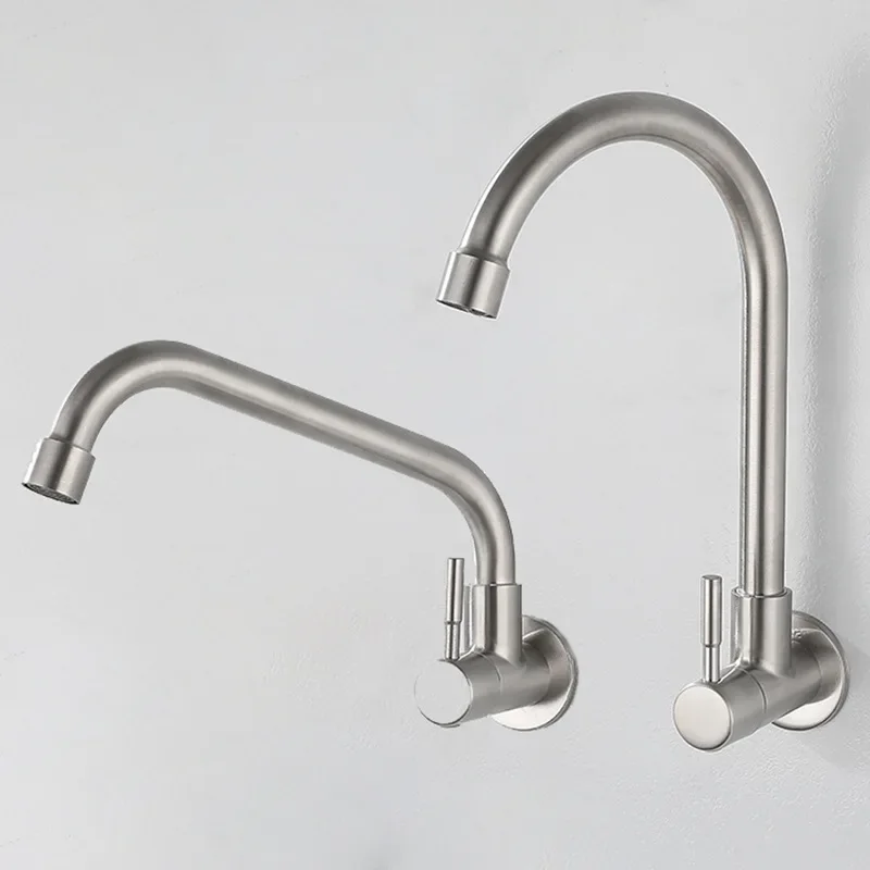 304 stainless steel horizontal sink faucet, 4-point single-cooling kitchen sink faucet, rotatable