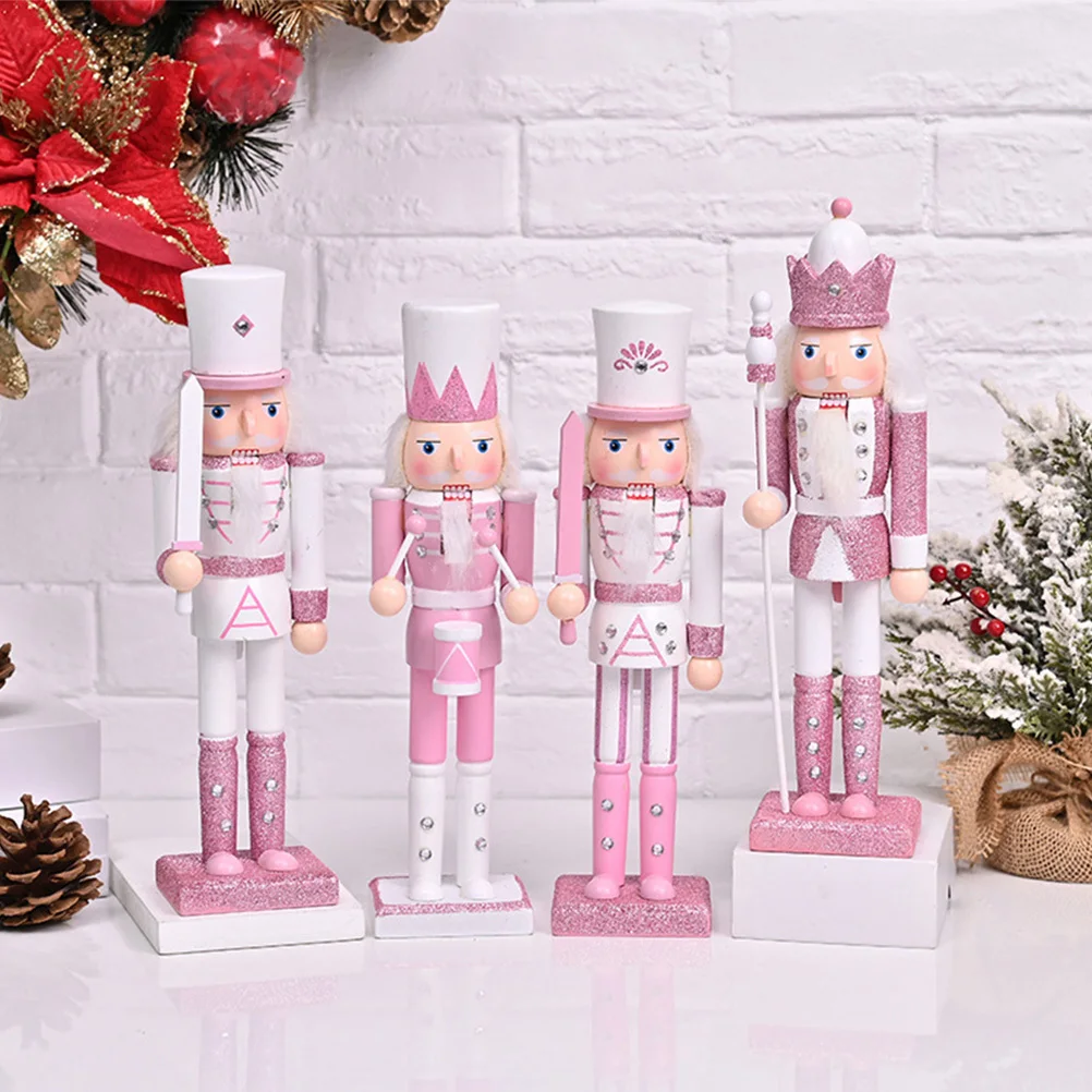 

4pcs Wooden Nutcracker Christmas Decor Sturdy Desktop Garden Ornament Xmas Nutcracker Craft Holiday Gift Home Decor