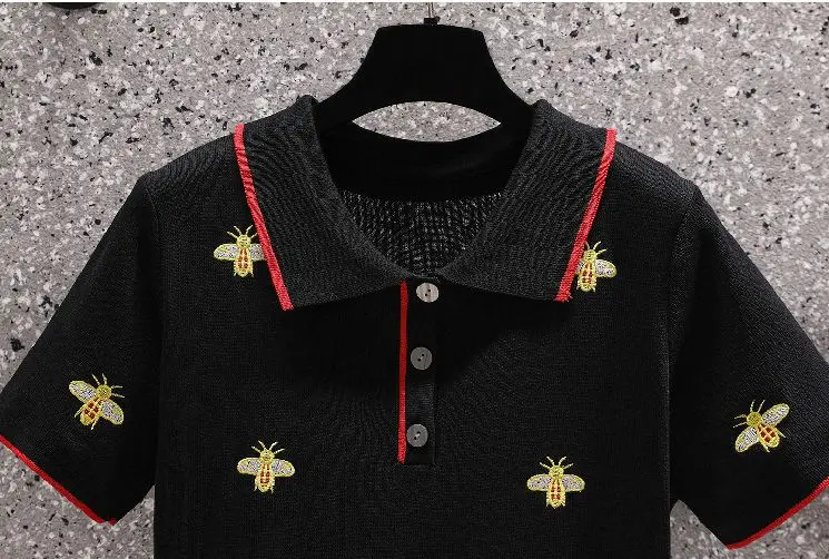 Embroidery Summer Kintted Elegant Vintage Black Dress Short Sleeve Party Knee Dresses Women Fashion Ladies 2022 Clothing Female