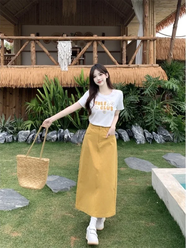 

plus Size Casual Versatile Fat MM Summer Simple Casual Meat Concealing Slim Knitted Half Skirt Upper Lower Integrated Set