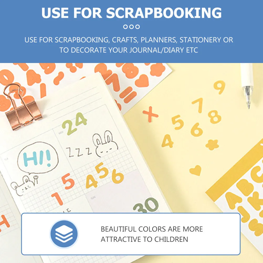 

16 листов самоклеящихся наклеек ручной работы: буквы и цифры для скрапбукинга, дневников, блокнотов, декора и DIY-проектов