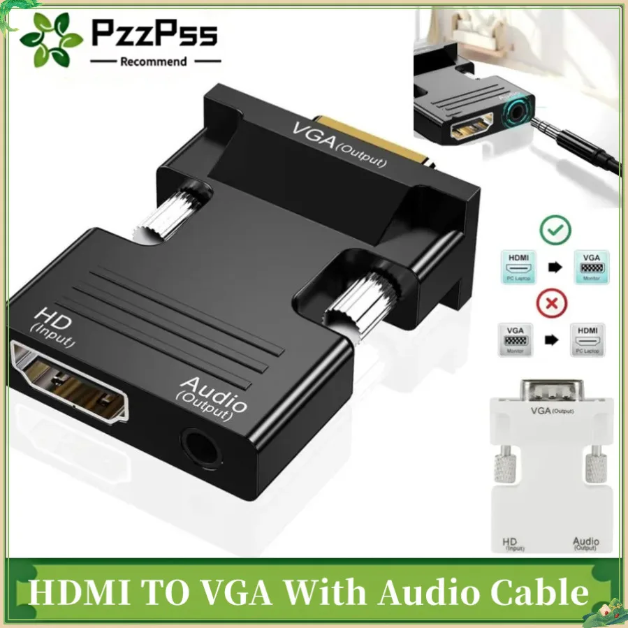 HDMI-compatible Female To VGA Male Converter with 3.5mm Audio Cable for PS4 Monitor Projector PC Laptop 1080P HD To VGA Adapter