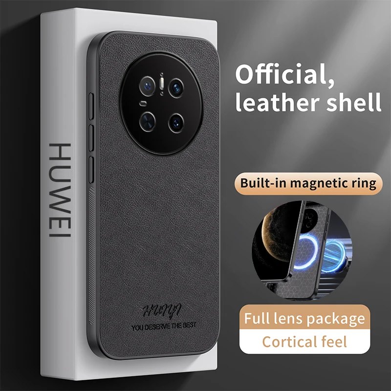 

Leather Magsafe Case for Huawei Mate 70 Pro 5G Car Magnetic Holder Wireless Charging Silicone Hard Phone Cover Mate70Pro Shell