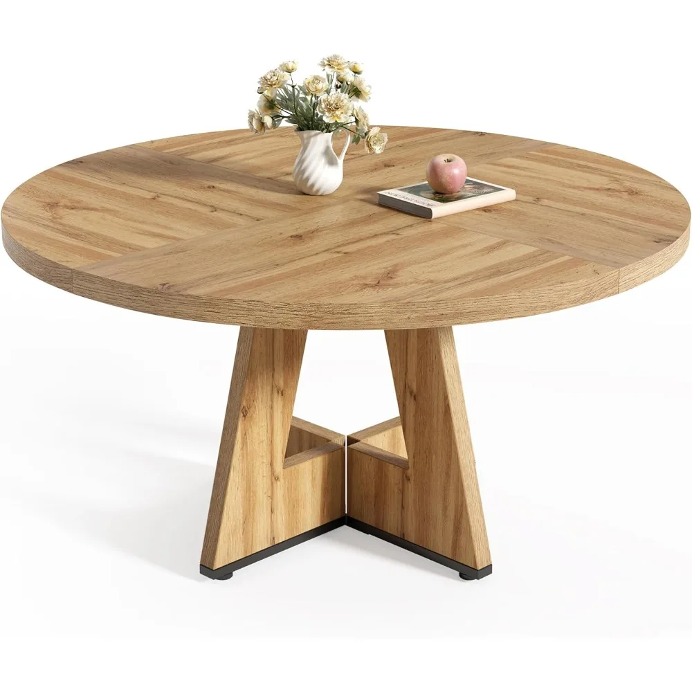 

Round Dining Table for 4-6 People, 47 Inches with Wooden Pedestal Base, Modern Dinner Table for Dining Room, Kitchen, Living Ro