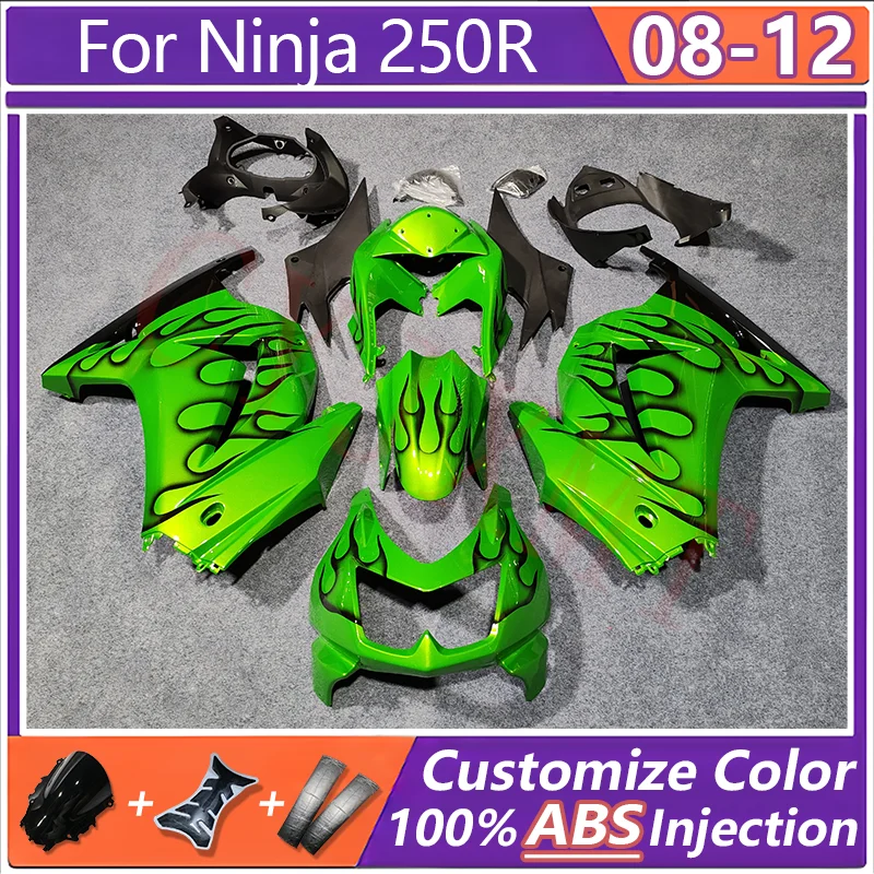 Motorcycle Fairing Kit for Kawasaki Ninja 250 250R 2008-2012 Fairings Panel Ninja250R EX250 08-12 Metallic Green Bodyframe Shell