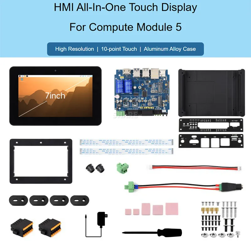 Waveshare 7 inch Industrial HMI All-In-One Touch Display Development Board For Raspberry Pi Compute Module 5,Support RS485 4G/5G