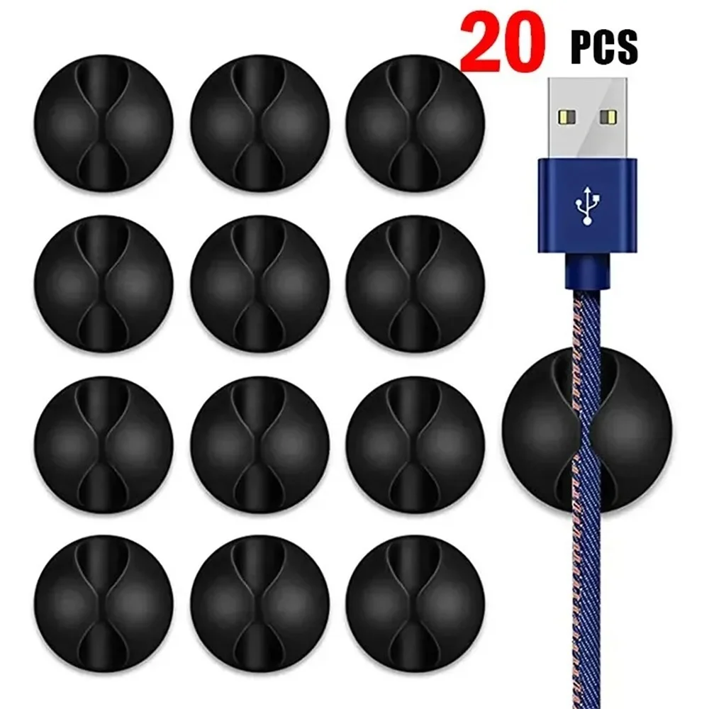 20PCS USB Cable Organizer Silicone Fixer Wire Desktop Tidy Management Wire Winder Mouse Cord Clip Office Desktop Phone Cables