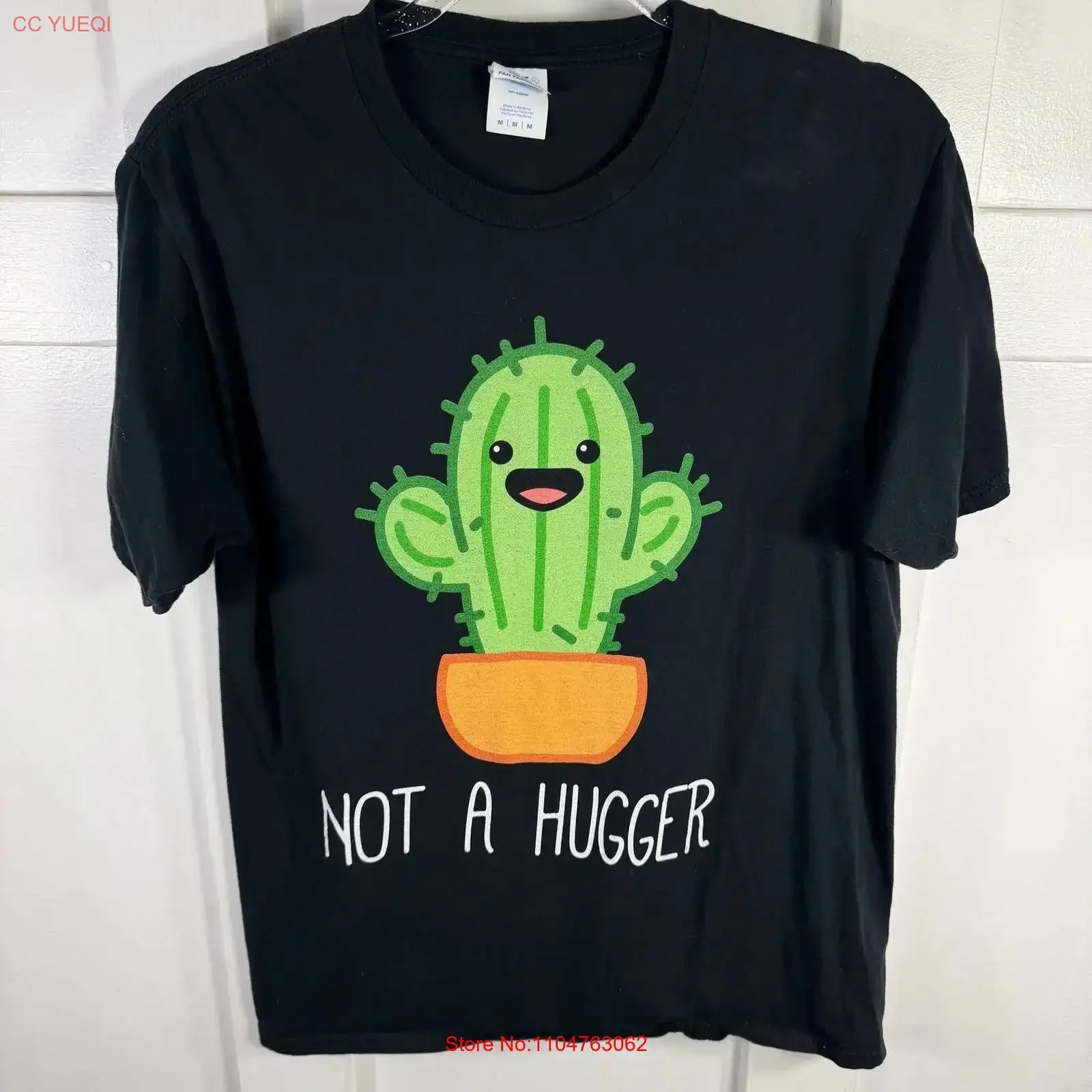 Black T Shirt Cactus Not A Hugger Size Medium funny introvert vintage Washed homme designer clothes Unisex fashion Breathable
