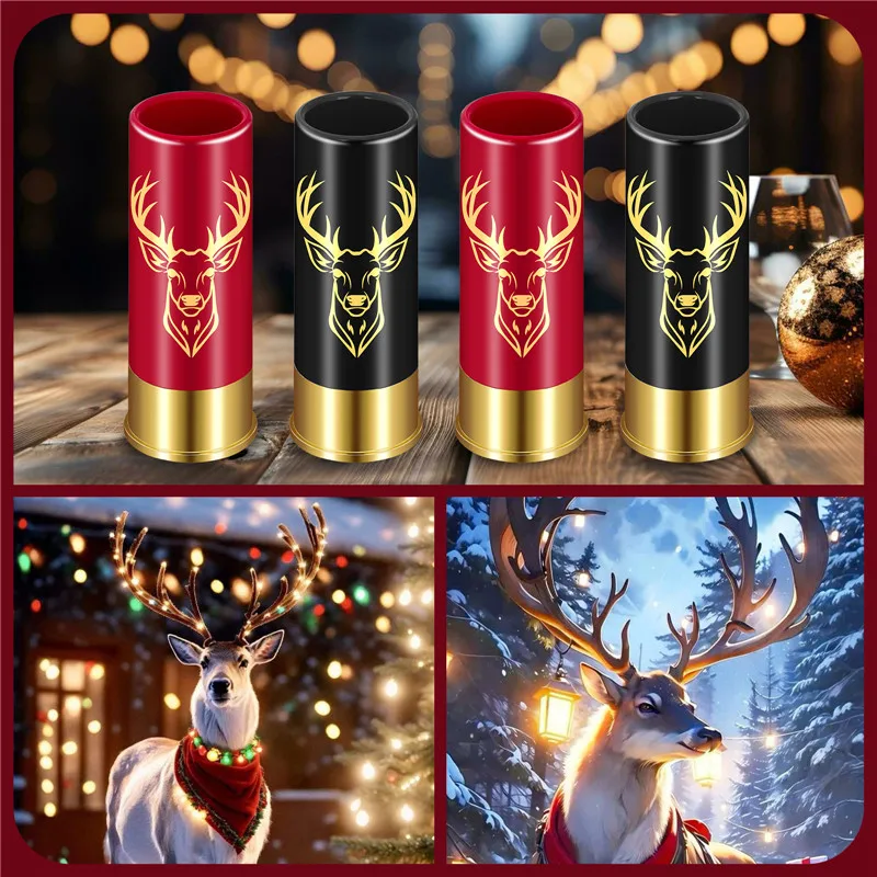 4pcs/set 12GA Suit Small Bullet Shot Cups Elk Design Plastic Shot Glasses for  Bar Club Wedding Party Christmas Gift Set