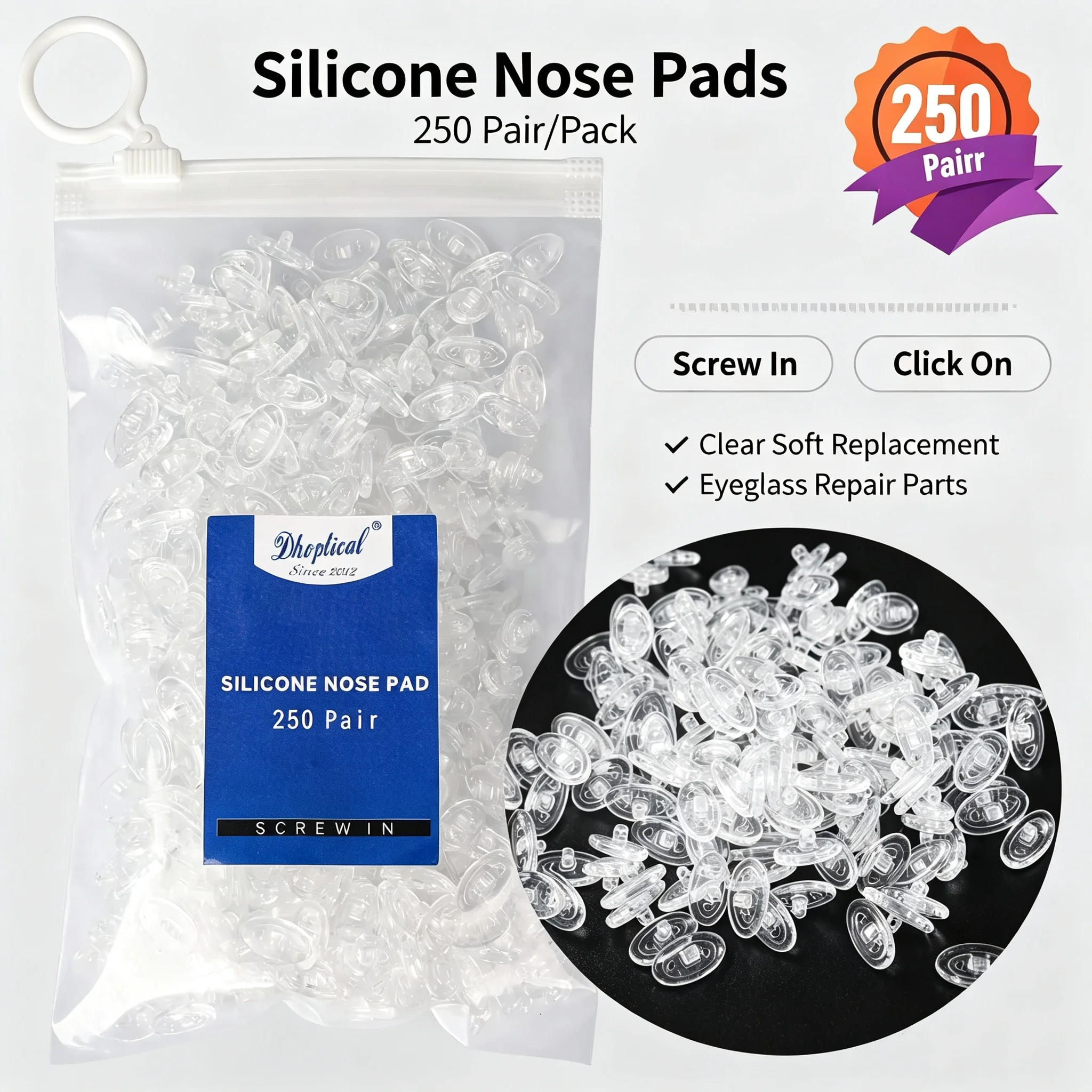 500pcs Eyeglasses Nose Pads Push in and Screw in Silicone Soft Material Eyewear Part Accessories by Dhoptical