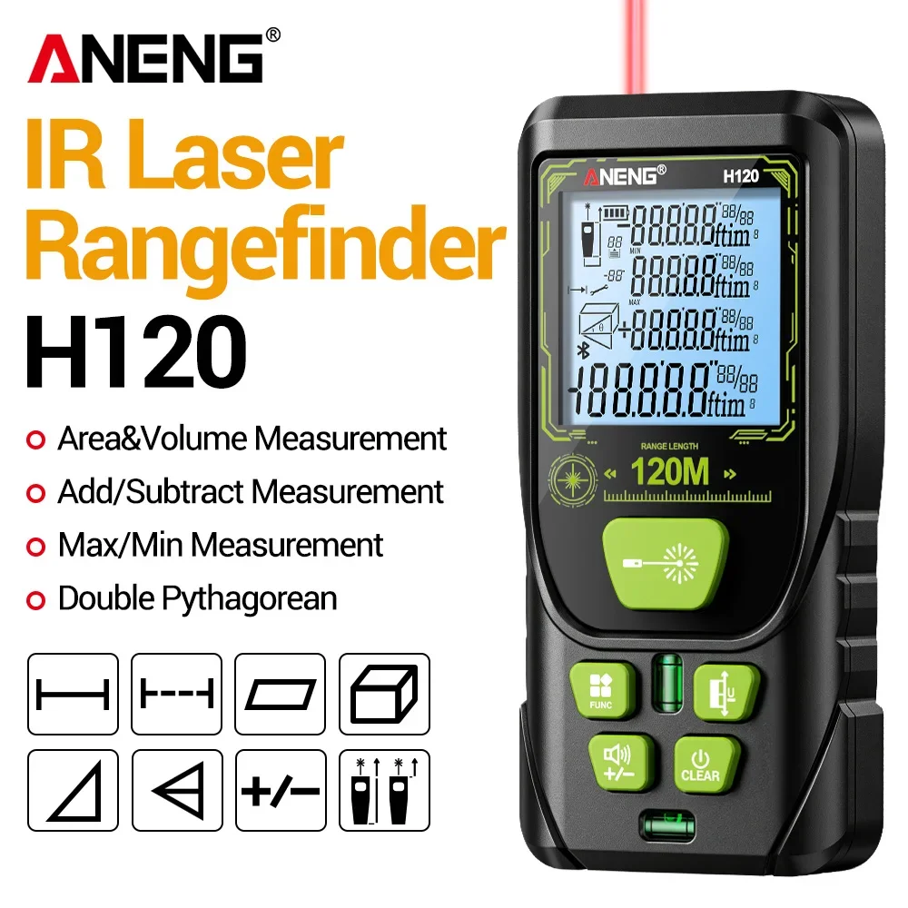 ANENG H120 Digital Laser Rangefinder Distance Meter 120M Laser Area Volume Measure Portable Laser Measuring Instrument Tools