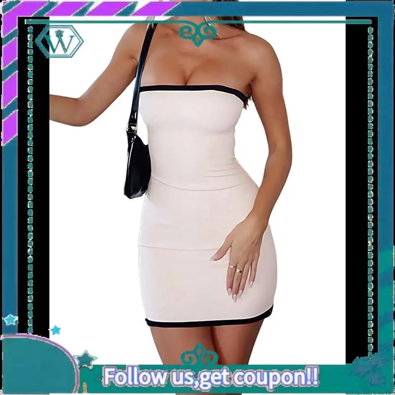 A09P Women's Stretchy Strapless Bodycon Mini Dress