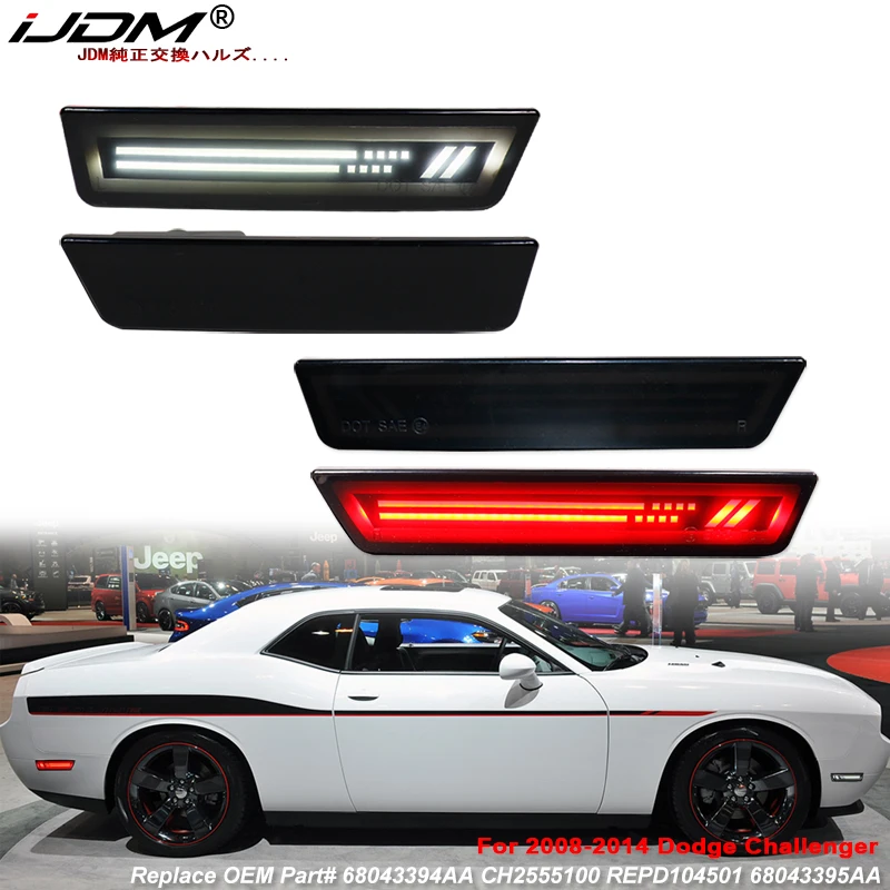 For 2008-2014 Dodge Challenger Charger Front & Rear Bumper 3D Optic LED Side Marker Lights Assembly T10 12V