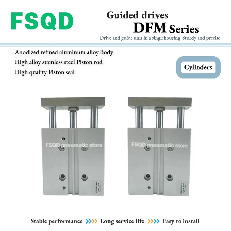 DFM-12 16 20 25 32 40 50 63-25 30 40 50 80 100 125 150 175 200-P-A-GF-KF FSQD Guided Cylinders DFM Series double-acting