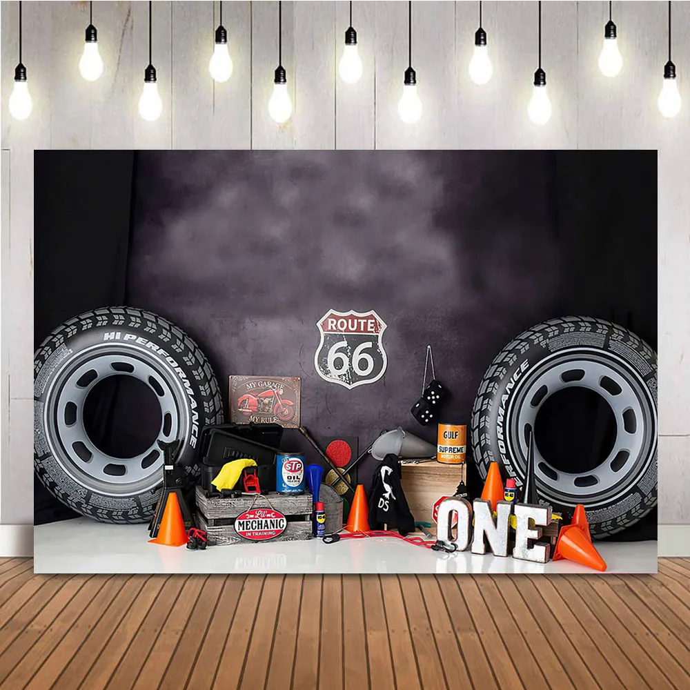 Route 66 Motorcycle Boy Birthday Party Backdrop Newborn Kids Boy Baby Portrait Backdrop for Photo Studio 1st Birthday Decoration