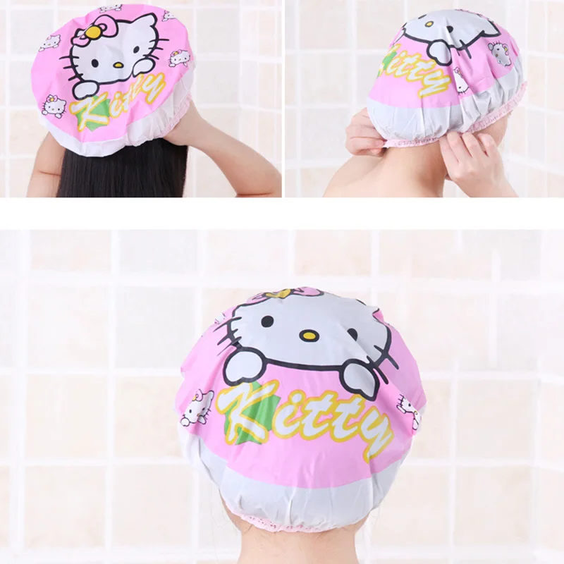 1PC Cartoon Shower Cap Waterproof Thicken High Quality Hair Salon Elastic Lace for Women Children Bath Hat Bathroom Products