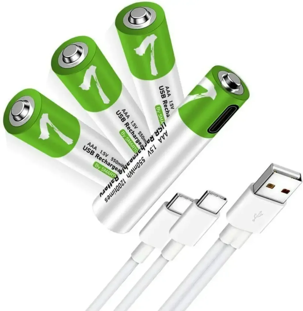 Rechargeable AAA AA 9V C D1 Li-ion Batteries with Type-C Fast Charging Cable Multi-Size USB Lithium Batteries for Household