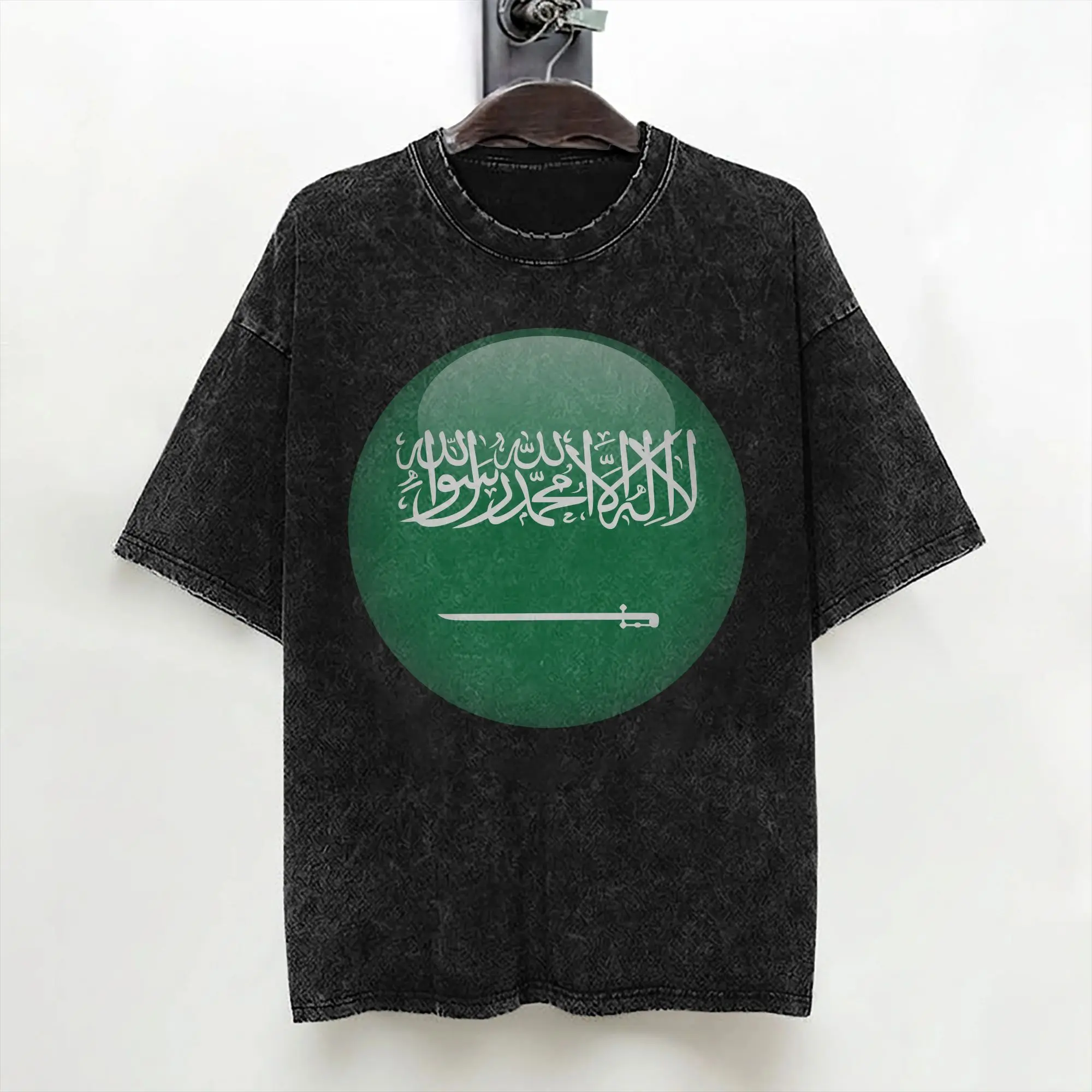 Saudi Arabia Flag T Shirts Washed 100% Cotton Street T-Shirts Saudi National Day Vintage Men Women Streetwear Summer Tee Shirt