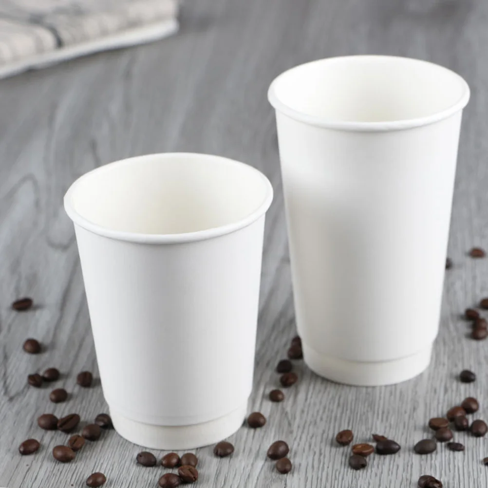 

50pcs 16 Oz Coffee Paper Double Wall Insulated Hot Cold Drink Cups With Lids For Office Home Car Use Disposable Cups Kitchen