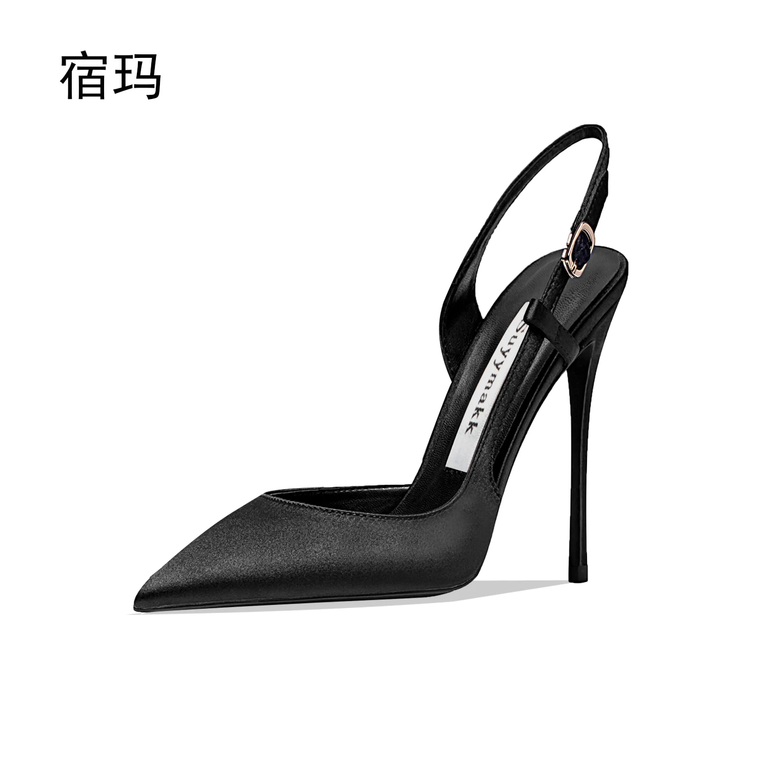 Rose red satin back tripe buckle sandals for women's new style slim heel and sexy European and American style single shoes