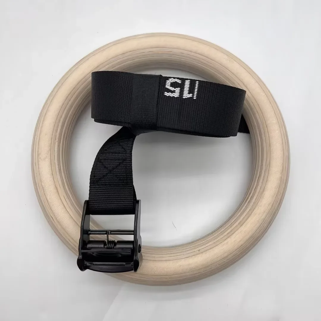 Safe Durable Birch Wood Fitness Gymnastics Rings Heavy Duty For Home Body Workout