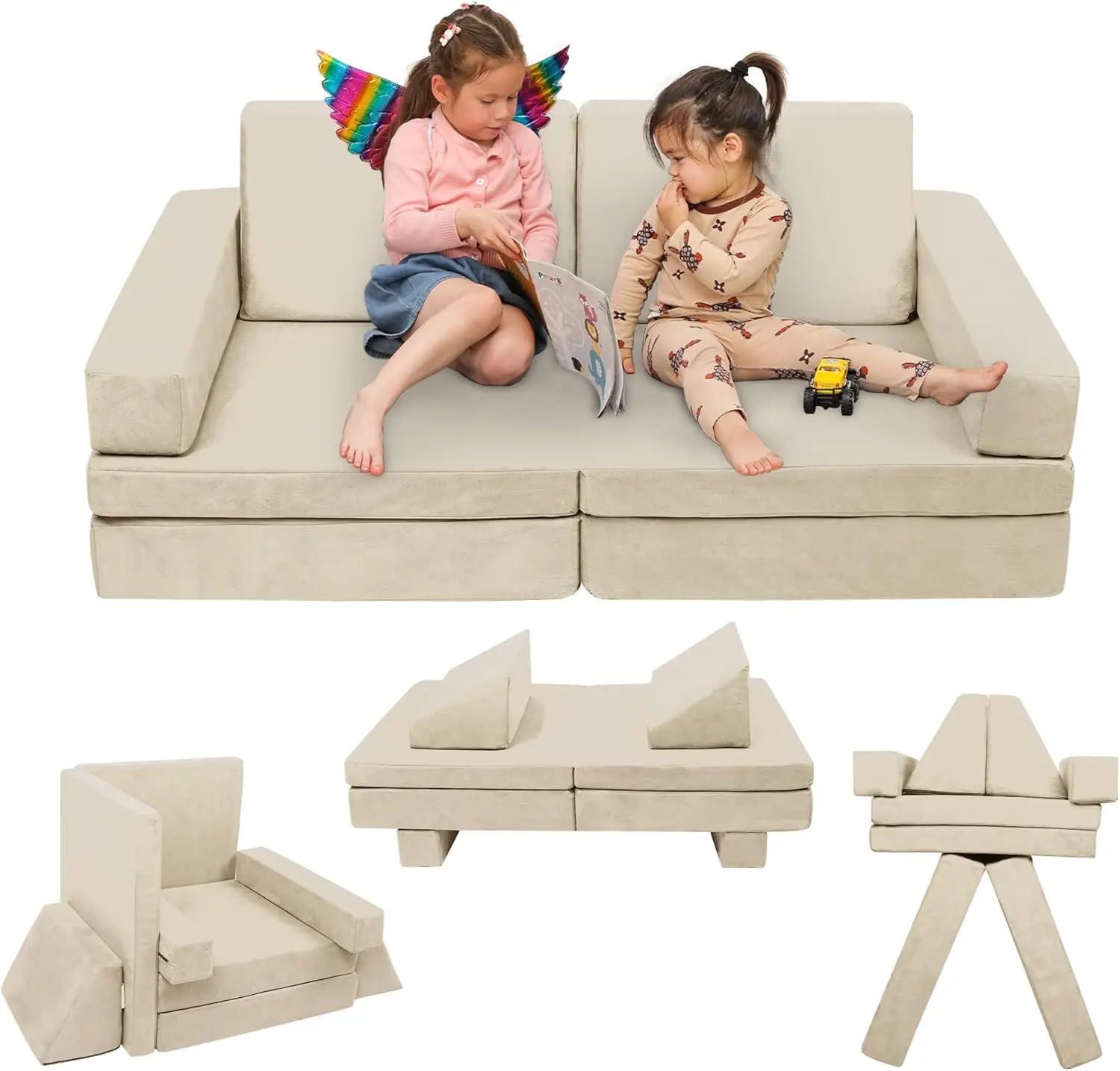 Sofa for Kids Medium Size, Modular Kids Play Couch, Kids Couch Building Fort for Playroom, Children Convertible Foam Cushion for