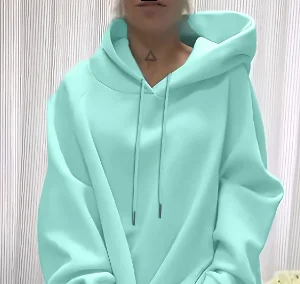 Plus size long sleeve solid color side slit mid-length women's casual pullover hoodie