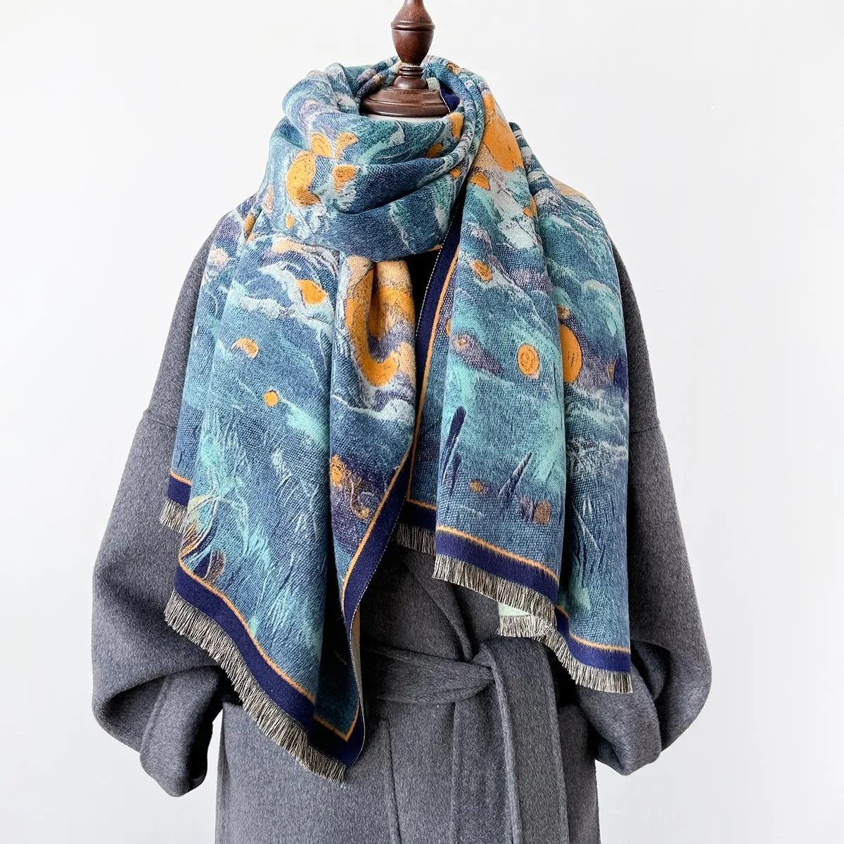 2024 Color Vintage Print Thick Imitation Cashmere Scarf Women Men Winter Warm Scarves Travel Shawl Bufanda Echarpe Blanket Wraps