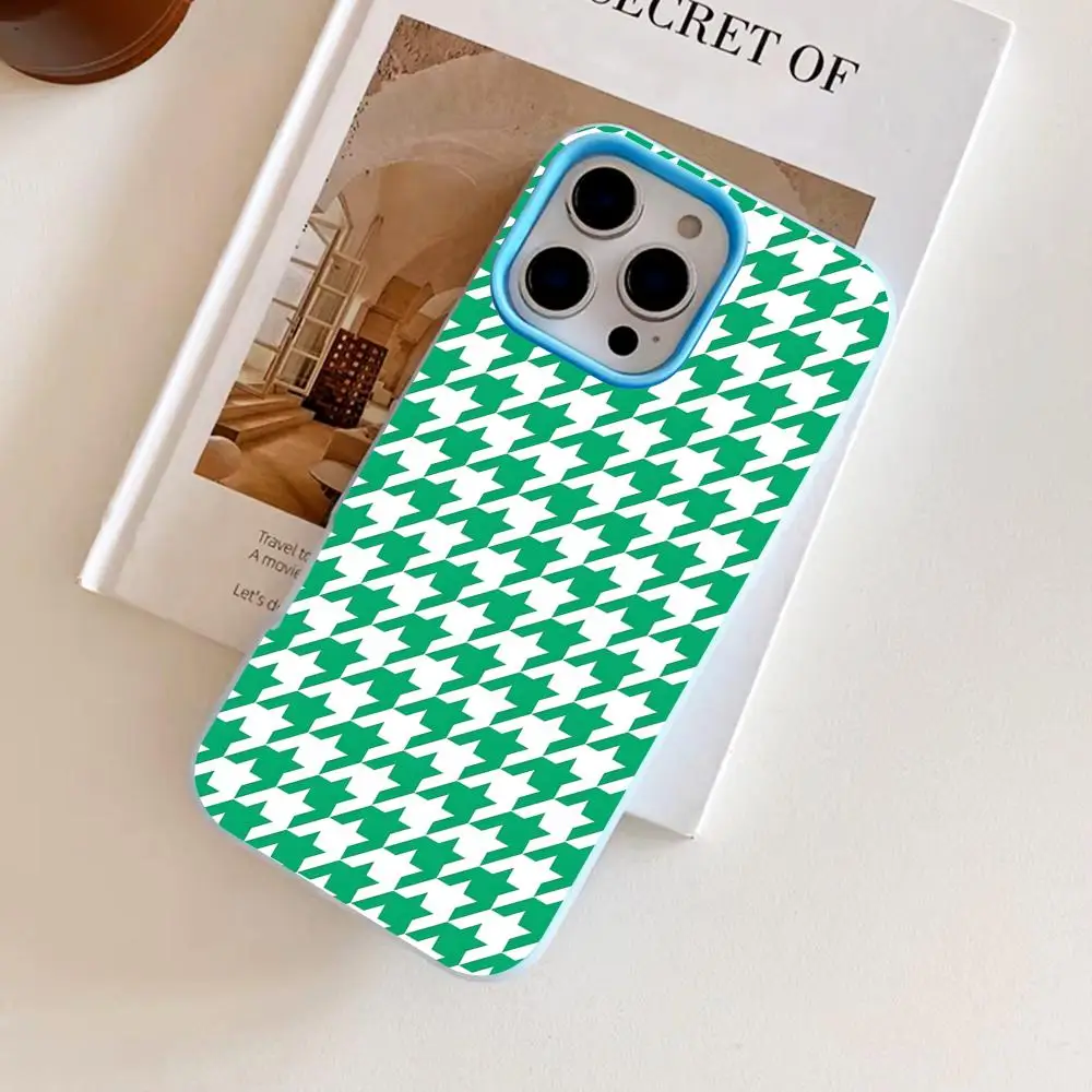 

Houndstooth Plaid Phone Case for iPhone 17 16 15 14 13 12 11 Air Pro Max Plus Jelly Double layer Light Blue Cover