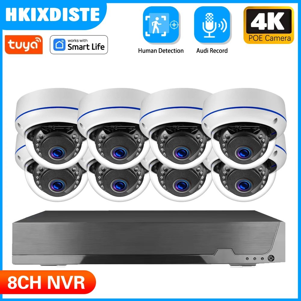 Tuya SmartLife 8CH POE نظام الكاميرا الأمنية الذكية طقم مراقبة الفيديو كاميرا بشكل قبة معدنية 8 قناة CCTV الصوت كاميرا IP مجموعة #1