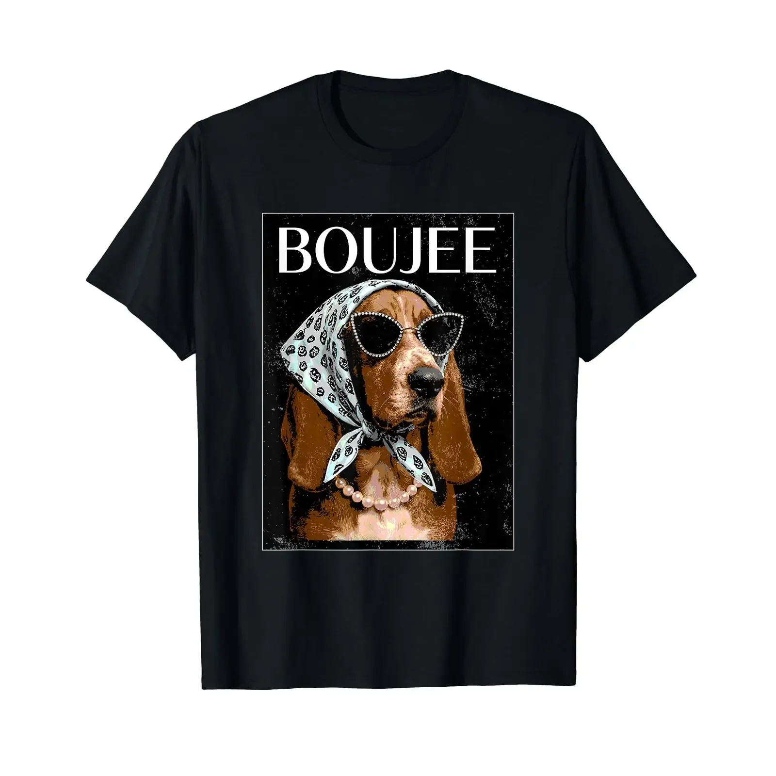 Basset Hound Boujee Glamour Funny Affordable T Shirt vintage Washed Versatile Casual fashion streetwear graphic Unisex homme